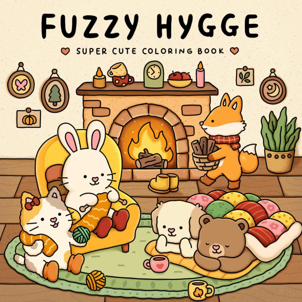 Fuzzy Hygge: Cute and Cozy Coloring Book for Adults & Teens Featuring Adorable Animals Characters for Stress Relief (Fuzzy Frien