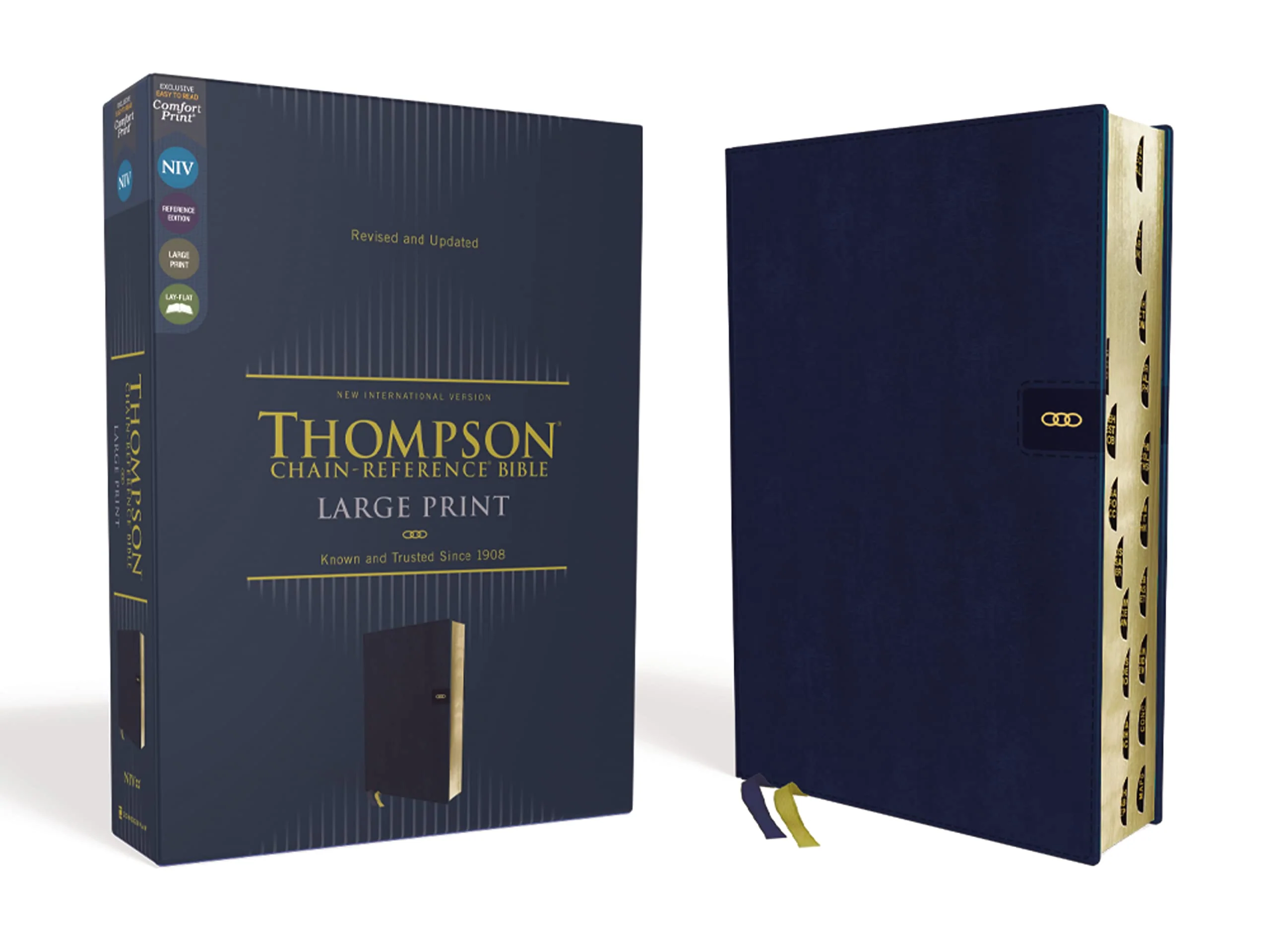 NIV, Thompson ChainReference Bible, Large Print, Leathersoft, Navy, Thumb Indexed, Red Letter, Comfort Print