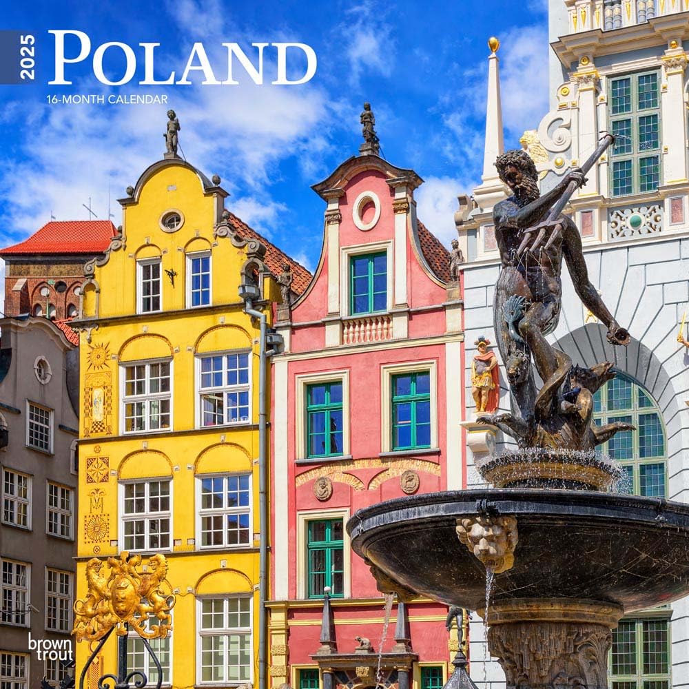 Poland 2025 12 x 24 Inch Monthly Square Wall Calendar PlasticFree BrownTrout Travel Europe Warsaw